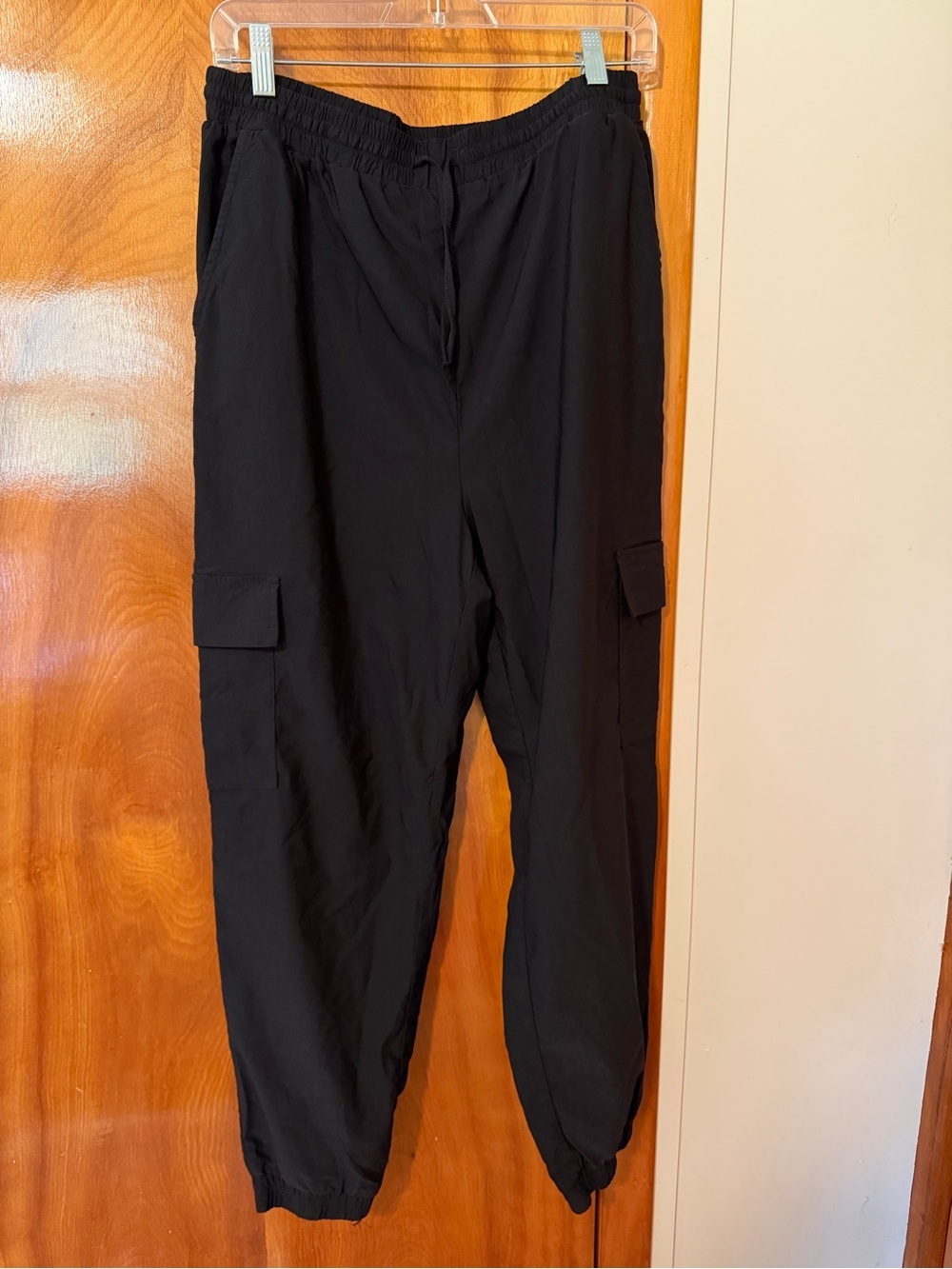 Women's Black Cargo Jogger Pants - Elastic Waist
